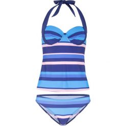 Tankini na fiszbinach (2 części) bonprix niebiesko-jasnoróżowy w paski. Niebieskie stroje kąpielowe damskie bonprix, w paski. Za 44,99 zł.