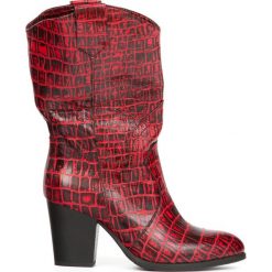 Kowbojki do połowy łydki - skóra naturalna - model 171 - kolor czarno-czerwony krokodyl. Czerwone kozaki damskie Zapato, ze skóry, bez obcasa, bez zapięcia. Za 459,00 zł.