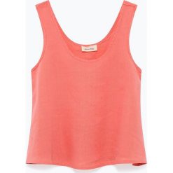 Lniany top "Ficobay" w kolorze koralowym. Czerwone bluzki damskie nietoperze American Vintage, s, bez wzorów, ze lnu, z okrągłym kołnierzem. W wyprzedaży za 120,95 zł.