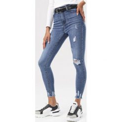 Niebieskie Jeansy Skinny Leulinai. Niebieskie rurki damskie Born2be, bez wzorów, z jeansu. Za 109,99 zł.