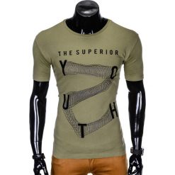 T-shirty męskie: T-SHIRT MĘSKI Z NADRUKIEM S964 - KHAKI
