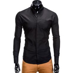 KOSZULA MĘSKA ELEGANCKA Z DŁUGIM RĘKAWEM K307 - CZARNA. Czarne koszule męskie na spinki marki Ombre Clothing, s, z bawełny, ze stójką, z długim rękawem. Za 59,00 zł.