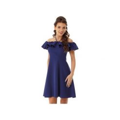 Rozkloszowana sukienka w stylu hiszpanki granatowa ED018-2. Niebieskie sukienki hiszpanki marki Ella dora, l, z falbankami, rozkloszowane. Za 259,00 zł.