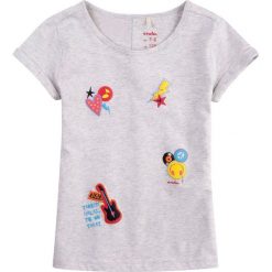 Endo - Top dziecięcy 140-164 cm. Szare bluzki dziewczęce Endo, z nadrukiem, z bawełny, z okrągłym kołnierzem, z krótkim rękawem, krótkie, bez kaptura. W wyprzedaży za 39,90 zł.
