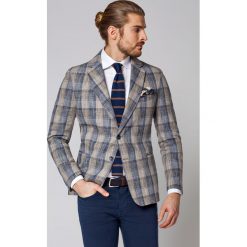 Marynarka w Kratę Pattaya. Brązowe marynarki męskie LANCERTO, na lato, m, bez wzorów, z bawełny, eleganckie. W wyprzedaży za 399,90 zł.