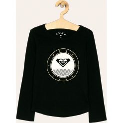 Roxy - Longsleeve dziecięcy 128-176 cm. Czarne bluzki dziewczęce Roxy, z nadrukiem, z bawełny, z okrągłym kołnierzem, z długim rękawem, długie, bez kaptura. Za 79,90 zł.