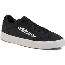 Buty adidas - Sleek EF4933 Cblack/Crywht/Ftwwht. Czarne półbuty damskie Adidas, bez wzorów, ze skóry, bez obcasa, na płaskiej podeszwie, bez zapięcia. W wyprzedaży za 269,00 zł.