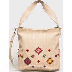 Desigual - Torebka. Brązowe torebki klasyczne damskie Desigual, w paski, z poliesteru, casualowe, na ramię, duże, bez dodatków. W wyprzedaży za 279,90 zł.