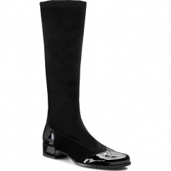 Kozaki SAGAN - 2173/1 Czarna Lycra/Czarny Lakier. Czarne kozaki damskie Sagan, ze skóry, bez obcasa, na obcasie, bez zapięcia. W wyprzedaży za 249,00 zł.