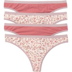 Stringi (4 pary) bonprix beżowy z nadrukiem + jasnoróżowy gładki. Różowe stringi damskie bonprix, z nadrukiem. Za 27,96 zł.