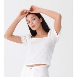 Bluzka off shoulder - Paski. Szare bluzki damskie House, s, w paski, bez kołnierzyka, bez rękawów. W wyprzedaży za 29,99 zł.