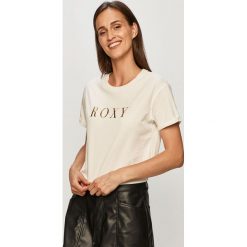 Roxy - T-shirt. Białe bluzki damskie Roxy, s, z nadrukiem, z bawełny, casualowe, z okrągłym kołnierzem. Za 89,90 zł.
