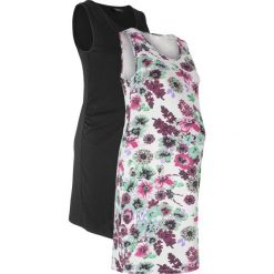 Sukienka shirtowa ciążowa (2 szt. w opak.) bonprix matowy srebrny z nadrukiem + czarny. Szare sukienki damskie bonprix, z nadrukiem, z okrągłym kołnierzem, moda ciążowa, bez rękawów. Za 39,98 zł.
