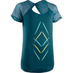 Koszulka do tańca fitness damska. Niebieskie t-shirty damskie DOMYOS, bez wzorów, z elastanu, eleganckie, bez kołnierzyka. Za 54,99 zł.