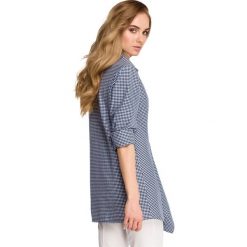 JADE Luźna koszula w krateczkę - granatowa. Niebieskie koszule damskie Stylove, na co dzień, s, w kratkę, z jeansu, eleganckie, bez kołnierzyka, bez rękawów. Za 149,00 zł.
