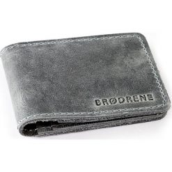 Skórzany cienki portfel slim wallet BRODRENE SW02B szary - szary. Szare portfele męskie Brødrene, bez wzorów, ze skóry. Za 79,99 zł.