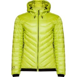 Kurtka puchowa EA7 EMPORIO ARMANI. Zielone płaszcze męskie EA7 Emporio Armani, z nadrukiem, z tkaniny, bez kaptura. W wyprzedaży za 1065,00 zł.