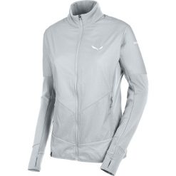Kurtka softshellowa "Pedroc Alpha" w kolorze jasnoszarym. Szare kurtki damskie Salewa, bez wzorów, z polaru, bez kaptura. W wyprzedaży za 395,95 zł.