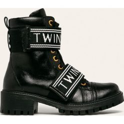 Twinset - Workery skórzane. Czarne workery damskie Twinset, ze skóry, bez obcasa, na obcasie, na sznurówki. W wyprzedaży za 999,90 zł.