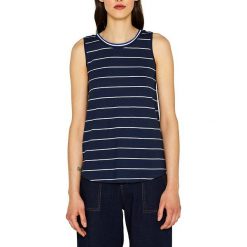 Top w kolorze granatowym. Niebieskie bluzki damskie Esprit Woman, xl, w paski, z bawełny, z okrągłym kołnierzem. W wyprzedaży za 42,95 zł.