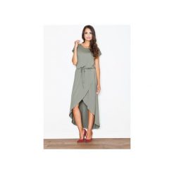 Sukienka M394 Oliwka. Zielone sukienki damskie FIGL, xl, bez wzorów, z asymetrycznym kołnierzem, z krótkim rękawem, krótkie, mini, asymetryczne. Za 139,00 zł.