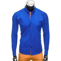 KOSZULA MĘSKA ELEGANCKA Z DŁUGIM RĘKAWEM K326 - NIEBIESKA. Niebieskie koszule męskie na spinki Ombre Clothing, m, z bawełny, z kontrastowym kołnierzykiem, z długim rękawem. Za 39,00 zł.