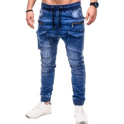 Joggery męskie: SPODNIE MĘSKIE JEANSOWE JOGGERY P411 – NIEBIESKIE
