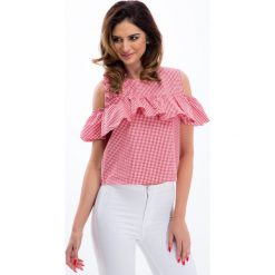 Czerwona bluzka z falbaną 21356. Czerwone bluzki z odkrytymi ramionami Fasardi, l. Za 39,00 zł.