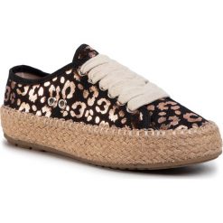 Espadryle EMU AUSTRALIA - Agonis Teens T11411 Black Leopard. Czarne espadryle damskie EMU Australia, bez wzorów, z tworzywa sztucznego, bez obcasa, na sznurówki. W wyprzedaży za 179,00 zł.