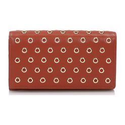 Portfele damskie: Skórzany portfel w kolorze ciemnopomarańczowym - (S)15 x (W)9 cm