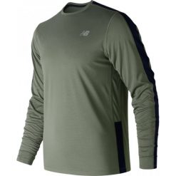Bluza New Balance Accelerate LS M Szaro-Zielona. Szare bluzy męskie New Balance, s, w paski, z materiału, sportowe, bez kołnierzyka, z długim rękawem, długie, bez kaptura. Za 89,99 zł.