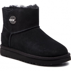 Buty UGG - W Mini Turnlock Bling 1098354 W/Blk. Czarne kozaki damskie marki Ugg, na zimę, z wełny, bez obcasa, bez zapięcia. W wyprzedaży za 569,00 zł.