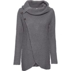 Sweter dzianinowy z guzikami bonprix ciemnoszary melanż. Szare swetry damskie bonprix, bez wzorów, z dzianiny, bez rękawów, bez kaptura. Za 99,99 zł.