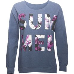 Bluza z nadrukiem bonprix indygo melanż. Niebieskie bluzy damskie bonprix, z nadrukiem, bez rękawów, bez kaptura. Za 89,99 zł.