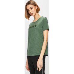Roxy - Top. Niebieskie bluzki damskie Roxy, s, z nadrukiem, z bawełny, z okrągłym kołnierzem. W wyprzedaży za 59,90 zł.