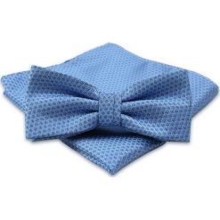 Niebieska, Błękitna Mucha Męska -ALTIES- z Taką Samą Poszetką, w Drobny Rzucik MUALTS0435. Niebieskie muszki męskie Alties, na imprezę, w paski, eleganckie. Za 40,00 zł.