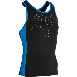 Top do gimnastyki 500 damski. Niebieskie topy damskie DOMYOS, bez wzorów, z elastanu, bez kołnierzyka. Za 49,99 zł.