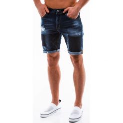 Krótkie spodenki męskie W126 - niebieskie. Niebieskie spodenki i szorty męskie Ombre Clothing, m, bez wzorów, z bawełny, krótkie. Za 59,00 zł.