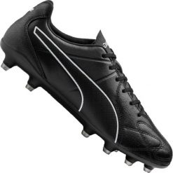 Buty piłkarskie Puma King Hero Fg M 105609-01. Czarne buty sportowe męskie Puma, na jesień, ze skóry, na sznurówki, do piłki nożnej. W wyprzedaży za 289,00 zł.