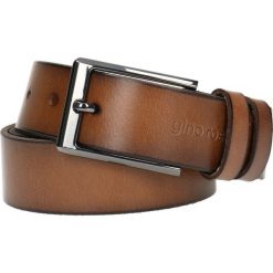 Pasek męski. Brązowe paski męskie Gino Rossi, z aplikacjami, z jeansu, eleganckie. Za 199,90 zł.