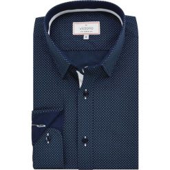 Bawełniana Koszula z Długim Rękawem, VICTORIO, Taliowana, Granatowa w Kropki KSDWVCTO0281slim. Niebieskie koszule męskie Victorio, w kropki, z bawełny, eleganckie. Za 139,00 zł.