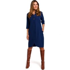 Sukienka żakietowa do pracy granat - 2xl. Sukienki damskie e-margeritka.pl, na co dzień, s, bez wzorów, z poliesteru, eleganckie, ze stójką, z długim rękawem, długie, midi, proste. Za 164,99 zł.