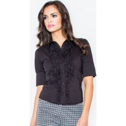 Czarna Elegancka Koszula z Falbankami. Czarne bluzki damskie Molly.pl, na co dzień, s, bez wzorów, eleganckie, z falbankami, z krótkim rękawem. Za 87,90 zł.