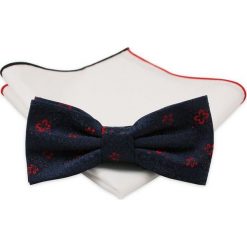 Granatowa Mucha z Białą Poszetką -CHATTIER- Męska, w Czerwone Kwiatki MUCH0500. Czerwone muszki męskie Chattier, na imprezę, w paski, eleganckie. Za 44,00 zł.