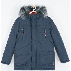 Kurtka. Niebieskie kurtki chłopięce Winter Time, bez wzorów, z bawełny, długie, bez kaptura. Za 169,90 zł.