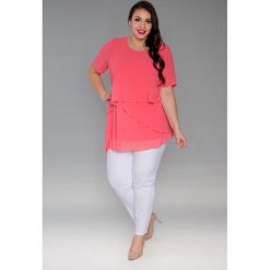 Lekka zwiewna szyfonowa tunika oversize duże rozmiary NOWOŚĆ. Pomarańczowe bluzki damskie Moda Size Plus Iwanek, l, bez wzorów, z szyfonu, eleganckie, z asymetrycznym kołnierzem, z krótkim rękawem. Za 119,00 zł.