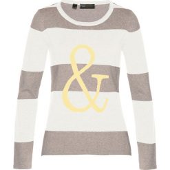 Swetry klasyczne damskie: Sweter bonprix kamienisty melanż – biel wełny – limonka