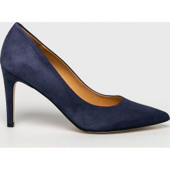 Solo Femme - Szpilki. Niebieskie szpilki Solo Femme, bez wzorów, ze skóry, bez obcasa, na obcasie, bez zapięcia. W wyprzedaży za 299,90 zł.