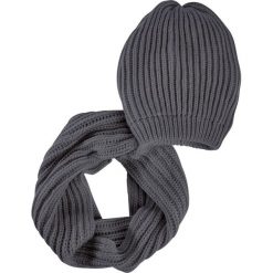 Komplet 2-częściowy: czapka beanie + szalik koło bonprix ciemnoszary. Szare czapki zimowe damskie marki bonprix. Za 69,99 zł.