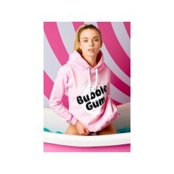 Różowa bluza z kapturem Bubble Gum. Różowe bluzy damskie marki ŁAP NAS, s, z nadrukiem, z bawełny, bez rękawów, z kapturem. Za 159,00 zł.
